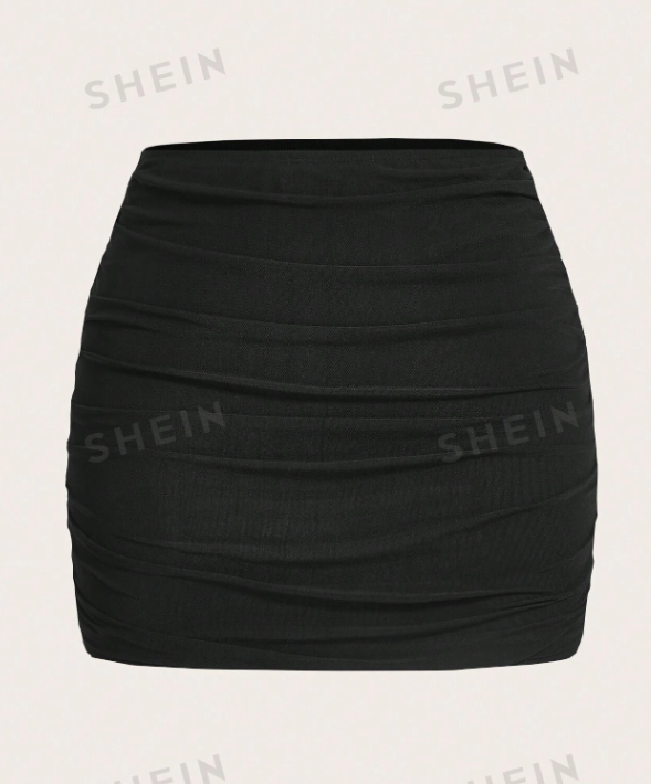 SHEIN EZwear Minifalda de capas dobles de malla con vista de cadera envuelta