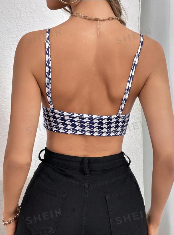 SHEIN Privé Top de tirantes crop con estampado de pata de gallo